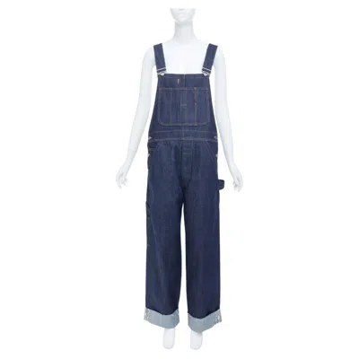 Pre-owned Dior Christian  Oblique Cuffed Blue Raw Denim Straight Overalls Salopette Fr36 S
