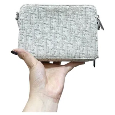 Pre-owned Dior Christian  Oblique Double Zip Pouch Crossbody Bag Grey Canvas Messenger In Gray