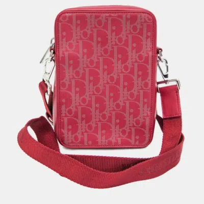 Pre-owned Dior Christian  Oblique Galaxy World Tour Messenger Pouch Red Perforated Calfskin Leather Crossbody B