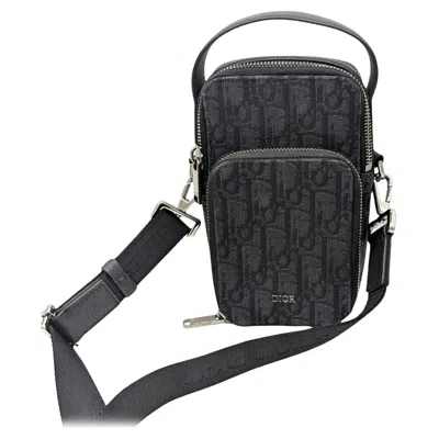 Pre-owned Dior Christian  Oblique Micro Rider Pouch Crossbody In Black