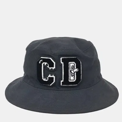 Pre-owned Dior Christian  Oblique Motif Reversible Bucket Hat Small Black Cotton Bucket Hat