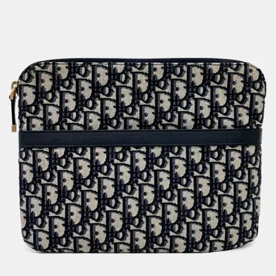 Pre-owned Dior Christian  Oblique Navy Blue Fabric Clutch Bag