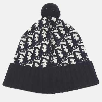 Pre-owned Dior Christian  Oblique Navy Blue/white Cashmere Beanie