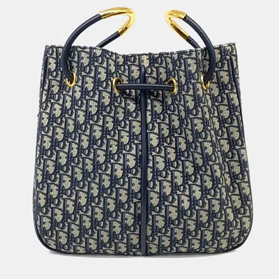 Pre-owned Dior Christian  Oblique Nolita Medium In Blue