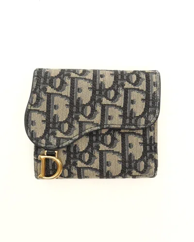 Dior Christian  Oblique Saddle Compact Wallet In Blue