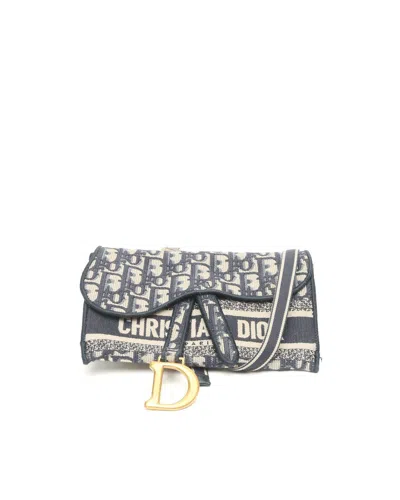 Dior Christian  Oblique Slim Saddle Belt Pouch In Blue