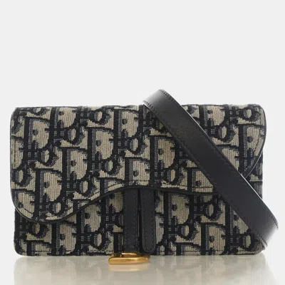 Pre-owned Dior Christian  Oblique Slim Saddle Onesize Grey Canvas Belt Bag In Beige