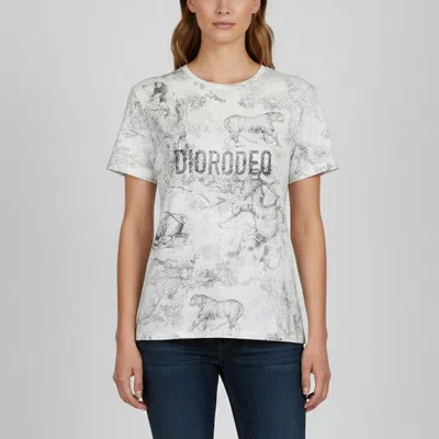 Pre-owned Dior Christian  Off White Odeo Jungle Print Cotton Linen Crewneck T-shirt L