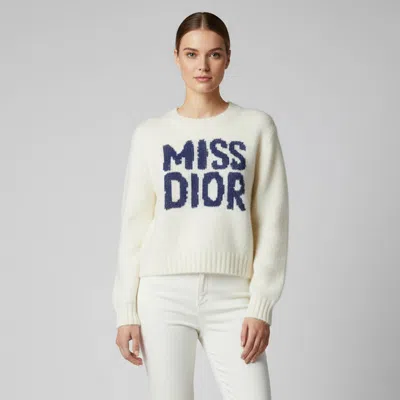 Pre-owned Dior Christian  Off White "miss " Intarsia Knit Crewneck Jumper M
