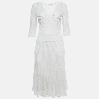 Pre-owned Dior Christian  Off-white Pointelle Knit Flared Midi Dress L