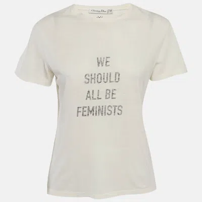 Pre-owned Dior Christian  Off-white Printed Jersey T-shirt Xs