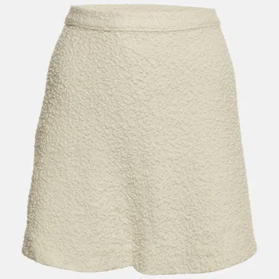 Pre-owned Dior Christian  Off White Textured Wool Mini Skirt Xl