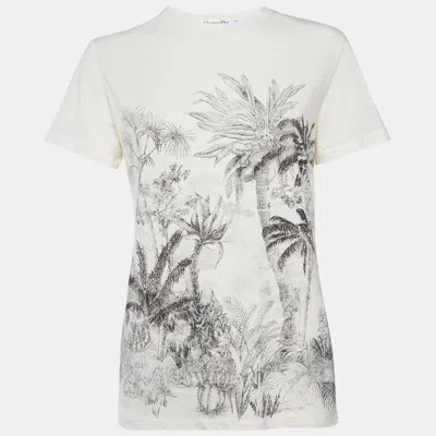 Pre-owned Dior Christian  Off White Toile De Jouy Palms Print Jersey Crewneck T-shirt S