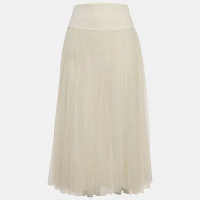 Pre-owned Dior Christian  Off-white Tulle Pleated Midi Skirt S