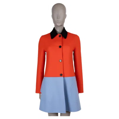 Pre-owned Dior Christian  Orange Blue Wool 2022 Colorblock Double Face Coat Jacket 36 Xs