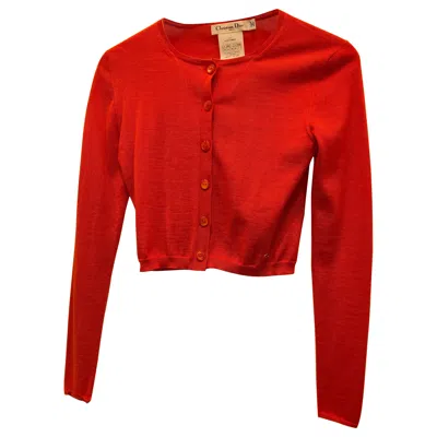 Pre-owned Dior Christian  Orange Cachemire And Silk Size S Cardigan Sweater