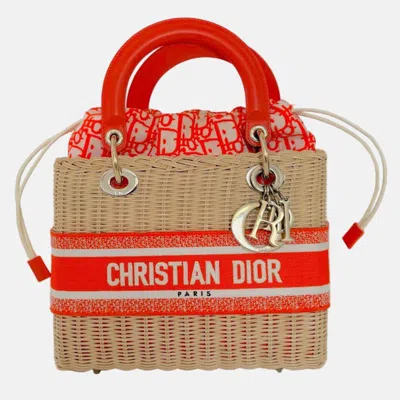 Pre-owned Dior Christian  Orange Lady  Natural Wicker Medium Bag