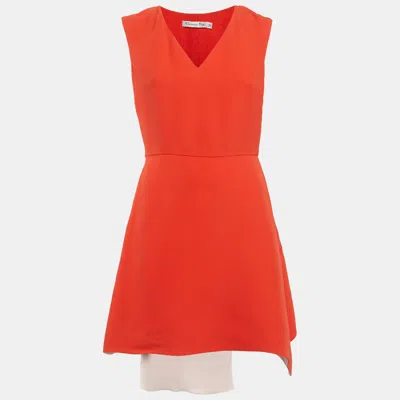 Pre-owned Dior Christian  Orange Silk Asymmetric Short Dress M