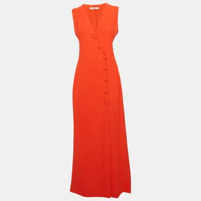 Pre-owned Dior Christian  Orange Silk Blend Double Breasted Sleeveless Maxi Dress M