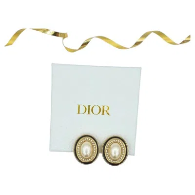 Pre-owned Dior Christian  Oval Faux Pearl & Rhinestone Clip-on Earrings – 1980s In Multi