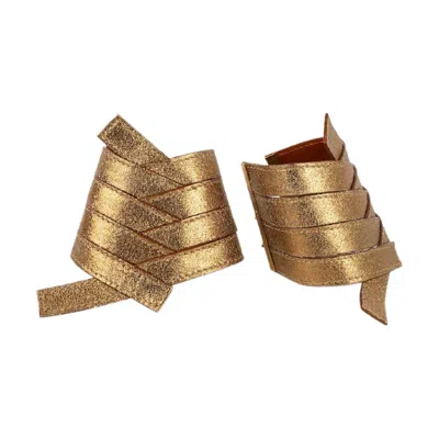 Pre-owned Dior Christian  Pair Of Bracelets With Four Crossed Golden Leather Bands In Multi