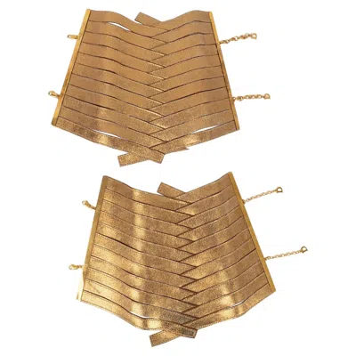 Pre-owned Dior Christian  Pairs Of Arm/leg Bracelets In Crossed Golden Leather Bands In Multi