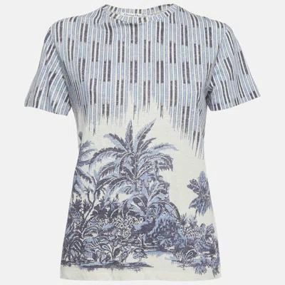Pre-owned Dior Christian  Palm Tree Print Scoop Neck T-shirt Xs In Blue