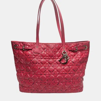Pre-owned Dior Christian  Panarea Large Pink Cannage Quilted Coated Canvas Tote Bag
