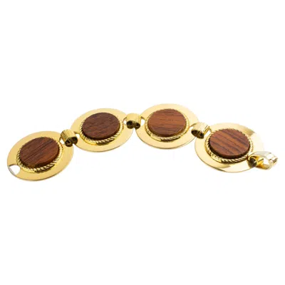 Pre-owned Dior Christian  Paris Gilded Metal And Macassar Wood Modernist Link Bracelet In Multi