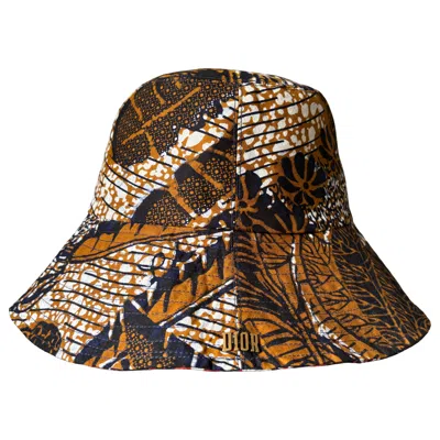 Pre-owned Dior Christian  Paris Printed Cotton Bucket Hat, Size 58, Made In Italy In Brown
