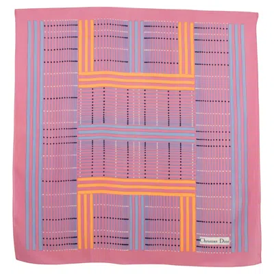Pre-owned Dior Christian  Paris Silk Scarf Geometric Print In Pink And Apricot