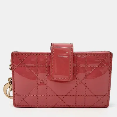 Pre-owned Dior Christian  Patent Cannage Accordion Card Holder In Pink