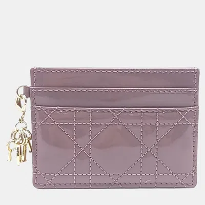 Pre-owned Dior Christian  Patent Cannage Card Holder In Pink