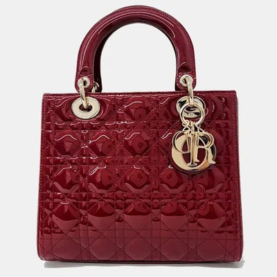 Pre-owned Dior Christian  Patent Cannage Lady Medium Bag In Red