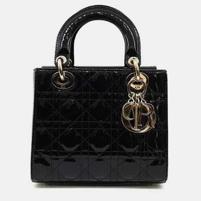 Pre-owned Dior Christian  Patent Cannage Small Lady Bag In Black