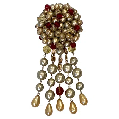 Pre-owned Dior Christian  Pearl & Crystal Bead Fringe Brooch By Henkel & Grosse From 1961 In Multi
