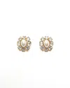 Dior Christian  Pearl Rhinestone Earrings In Gold