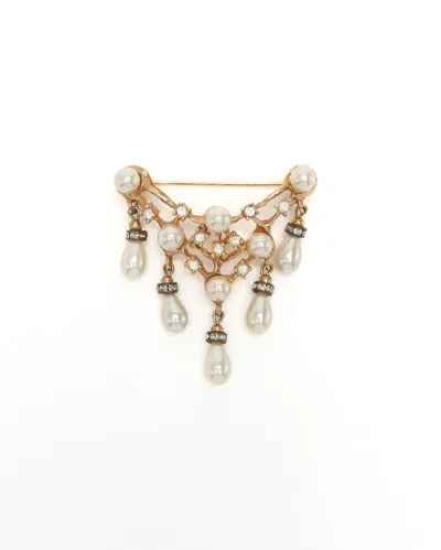 Pre-owned Dior Christian  Pearls Rhinestone Brooch In Gold