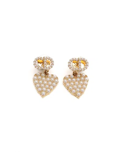Dior Christian  Petit Cd Heart Pearl Earrings In Multi
