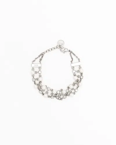 Dior Christian  Petit Cd Pearl And Rhinestone Bracelet In Gray