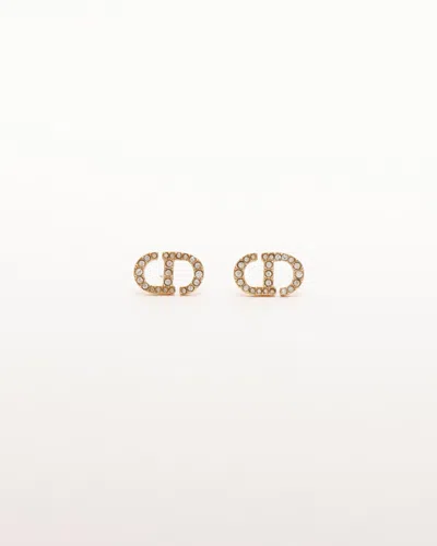 Dior Christian  Petit Cd Rhinestone Earrings In Gold