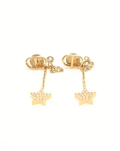 Dior Christian  Petit Cd Rhinestone Earrings In Gold