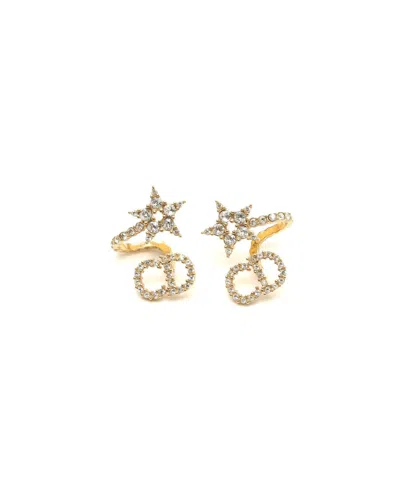 Dior Christian  Petit Cd Rhinestone Earrings In Gold