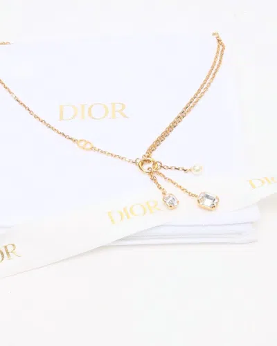 Dior Christian  Petit Cd Rhinestone Necklace In Gold