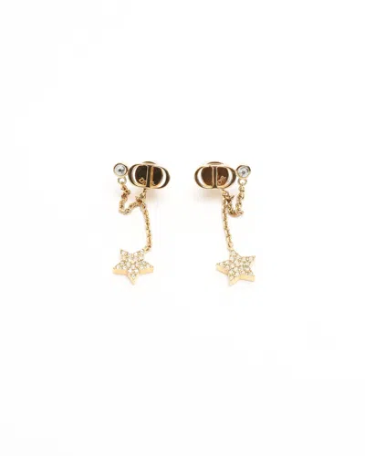 Dior Christian  Petit Cd Star Rhinestone Earrings In Gold