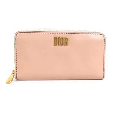 Pre-owned Dior Christian  Pink Beige Leather Long Wallet (bi-fold) ()