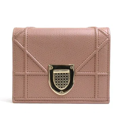 Pre-owned Dior Christian  Pink Beige Leather Wallet (bi-fold) ()