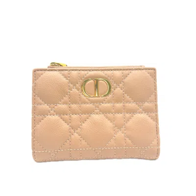 Pre-owned Dior Christian  Pink Beige Leather Wallet (bi-fold) ()
