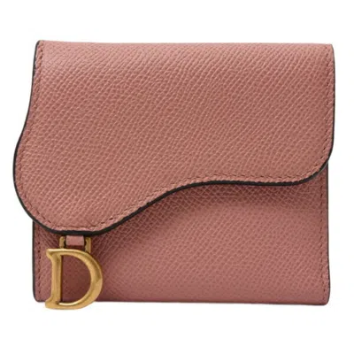 Pre-owned Dior Christian  Pink Beige Leather Wallet (tri-fold) ()