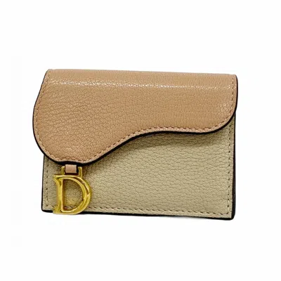 Pre-owned Dior Christian  Pink Beige Leather Wallet (tri-fold) ()